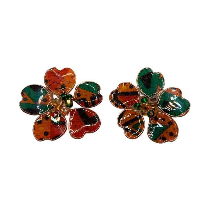 Multicolored/Afrocentric Textile Stud Earrings for wholesale by Perennial Peaces