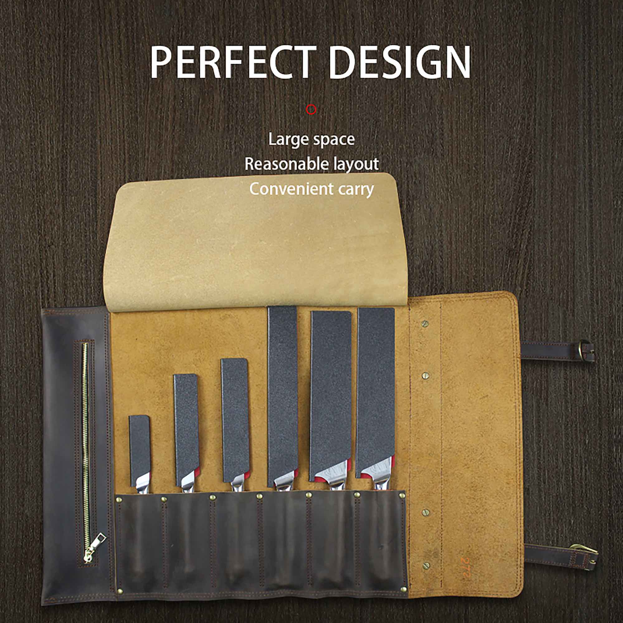 Ginza Steel - Wholesale Knife Storage - Ginza Steel Full Grain leather knife role Rustic Brown6