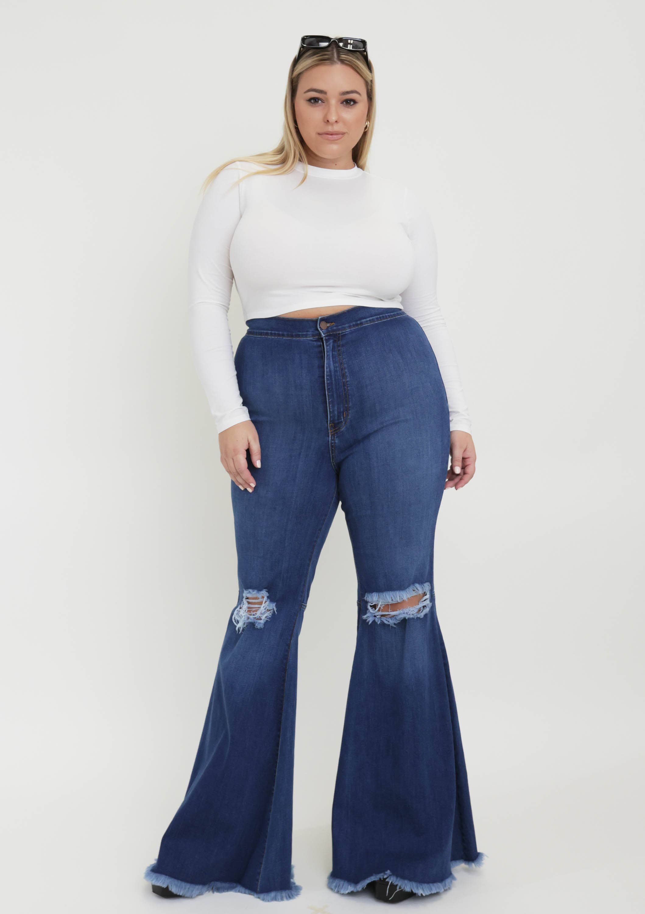 Plus size high hot sale waisted bell bottoms