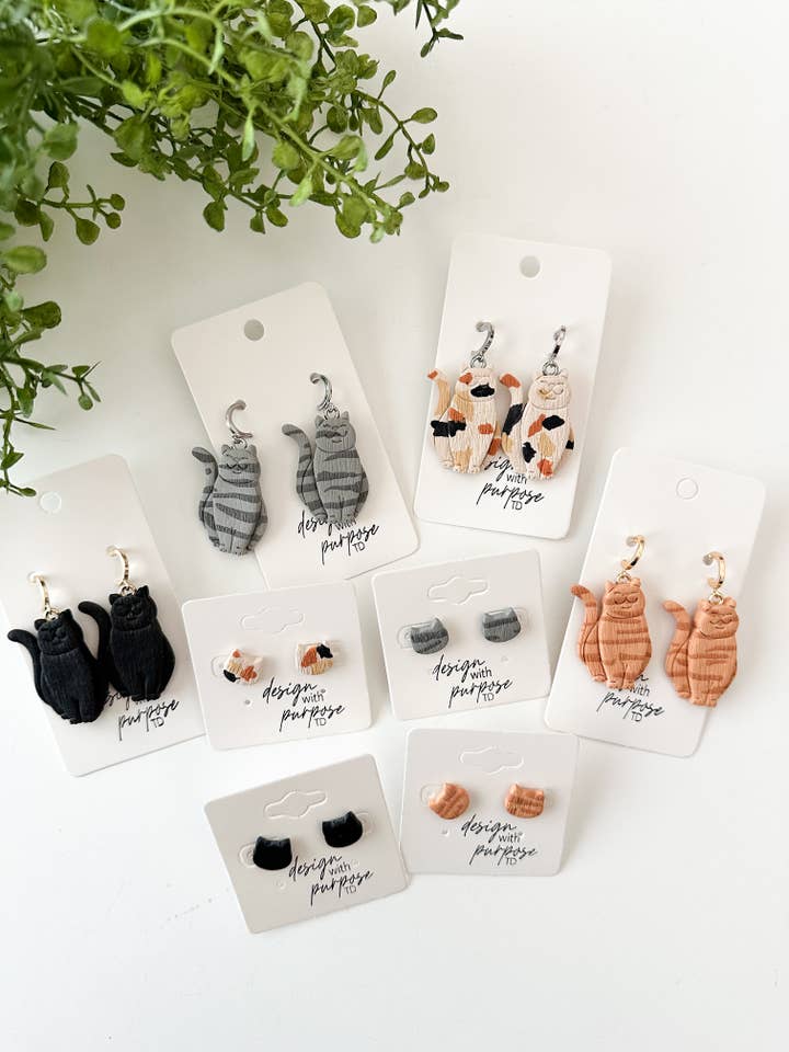 Cat Dangle and Stud Earrings for wholesale by Design With Purpose