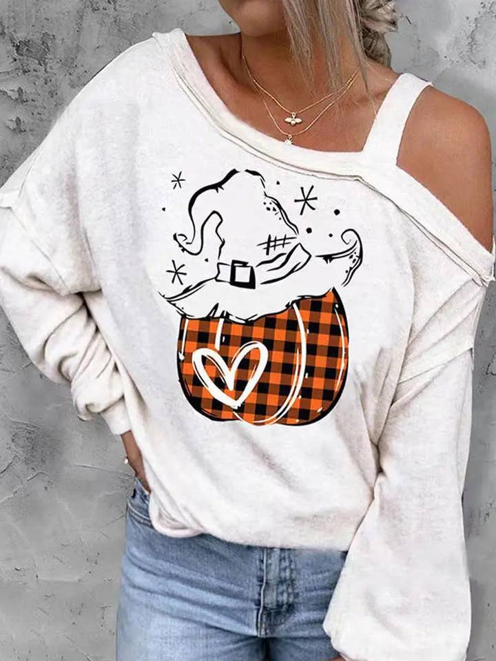 SALINA TRADING INC - Wholesale Graphic Sweatshirt - Women's - Halloween Women Cool Shoulder Sweatshirt with 3D Effect7