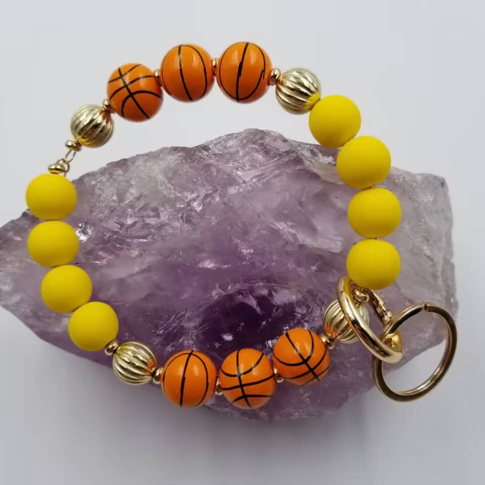 magnolia jewelry - Wholesale Keychain Bracelet - Wood Beads Sports Wristlet Keyring Bracelet2
