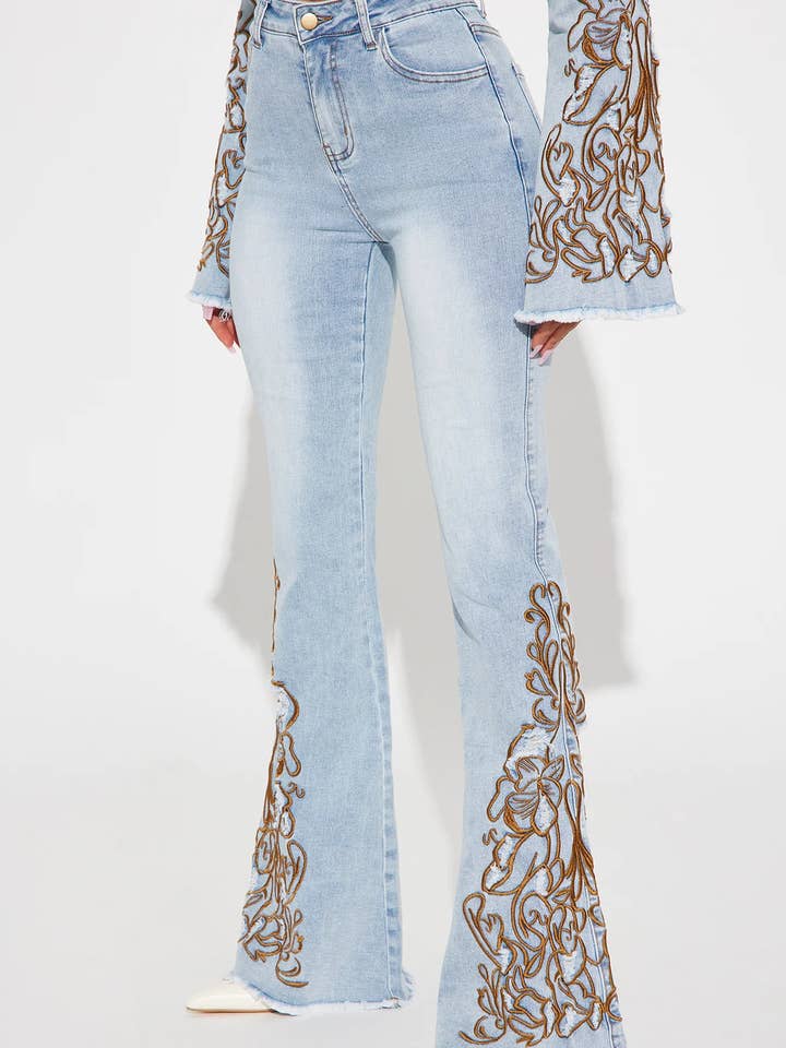 Flare Embroidered Denim Jeans for wholesale by Purple Candy Jeans