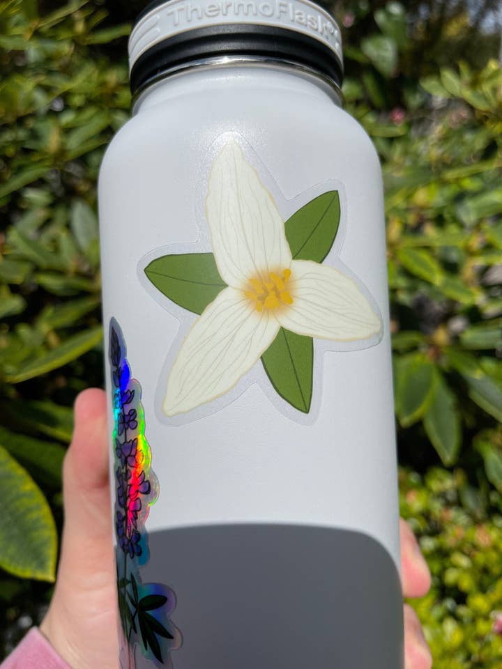 White Trillium Clear Sticker for wholesale by Coastal Haze Designs