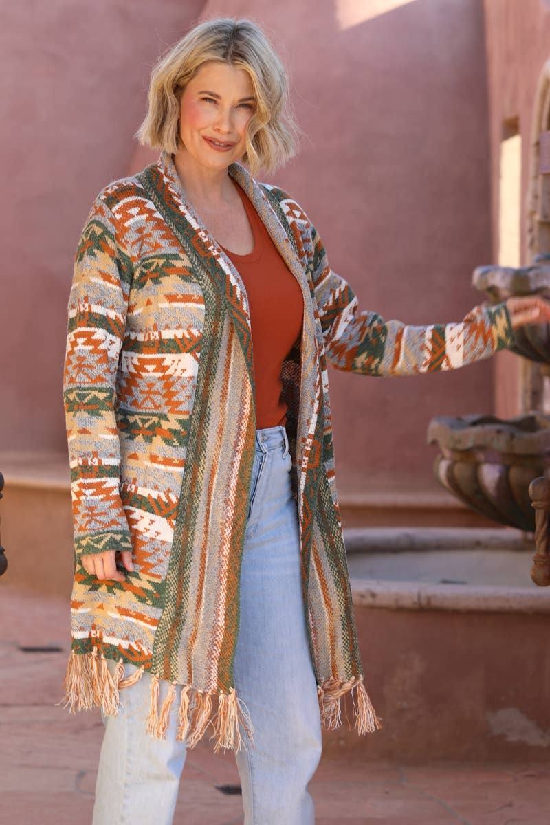 Nostalgia – wholesale Cardigan – Women’s – NHS56-ASIS FRINGE HEM AZTEC CARDIGAN SWEATER8