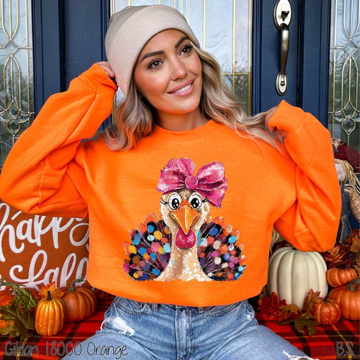 Bama Screens - Wholesale Graphic Sweatshirt - Women's - Glam Glitter Brushstroke Turkey #BS8387