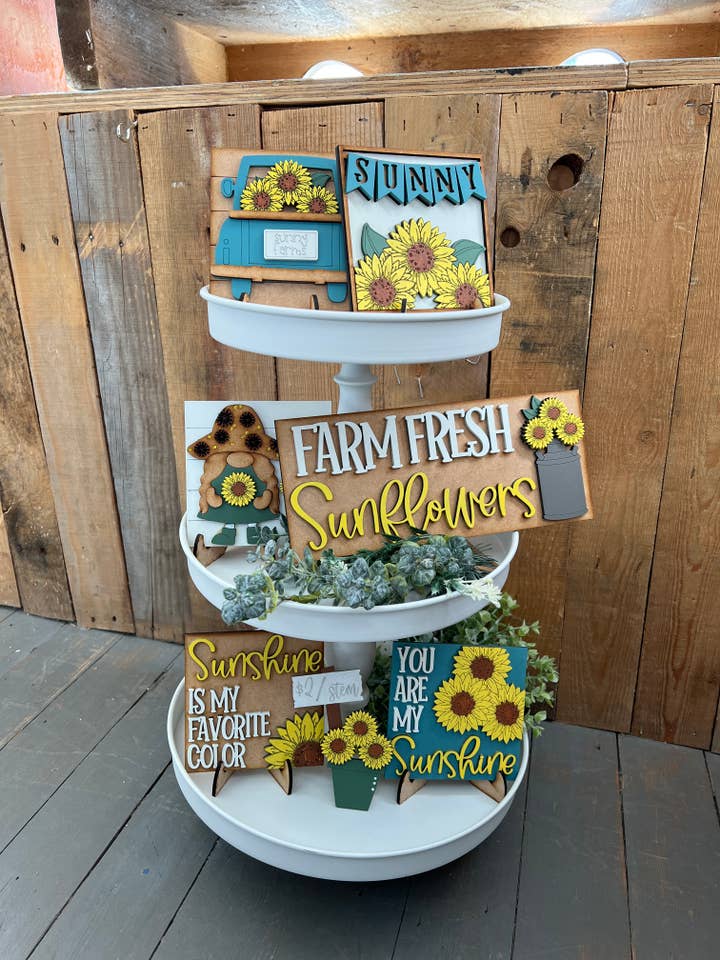 Solros Solsken Våningsbricka DIY Kit Skylt Hantverk för wholesale av Rustic Home Co LLC