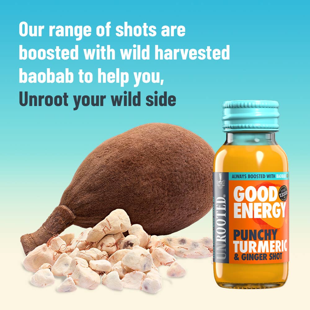 Unrooted Drinks – wholesale Wellness juice/tonic – Punchy Turmeric - GOOD ENERGY (12 x 60ml)3
