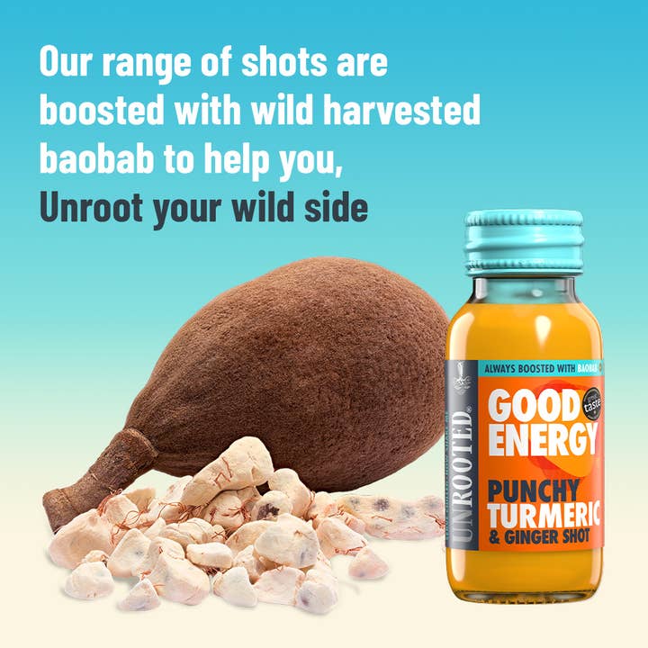 Unrooted Drinks – wholesale Wellness juice/tonic – Punchy Turmeric - GOOD ENERGY (12 x 60ml)3