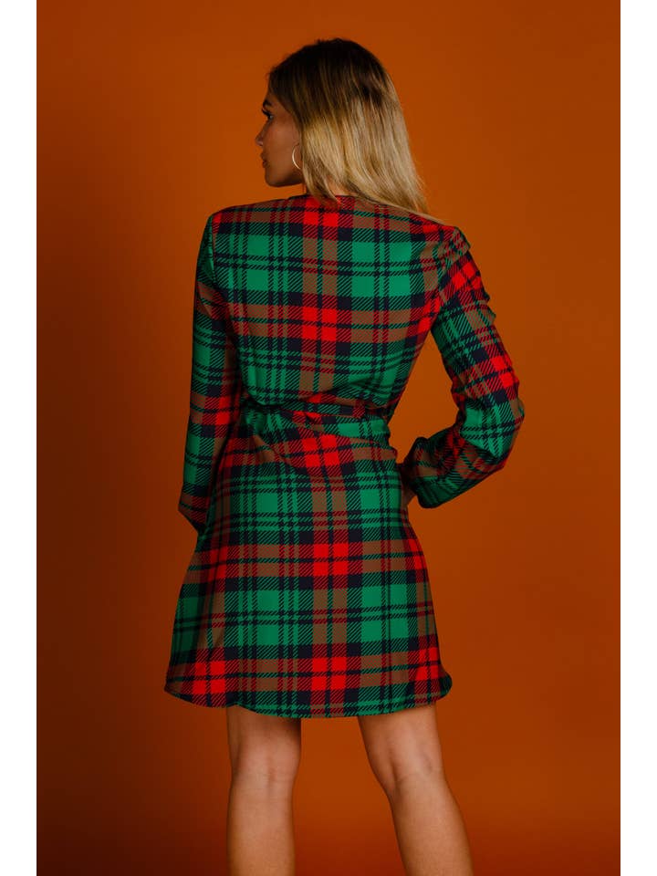 Shinesty, Inc - Wholesale Dress - Women's - Wrap Dress | The Lincoln Log Love Lady/Plaid Christmas