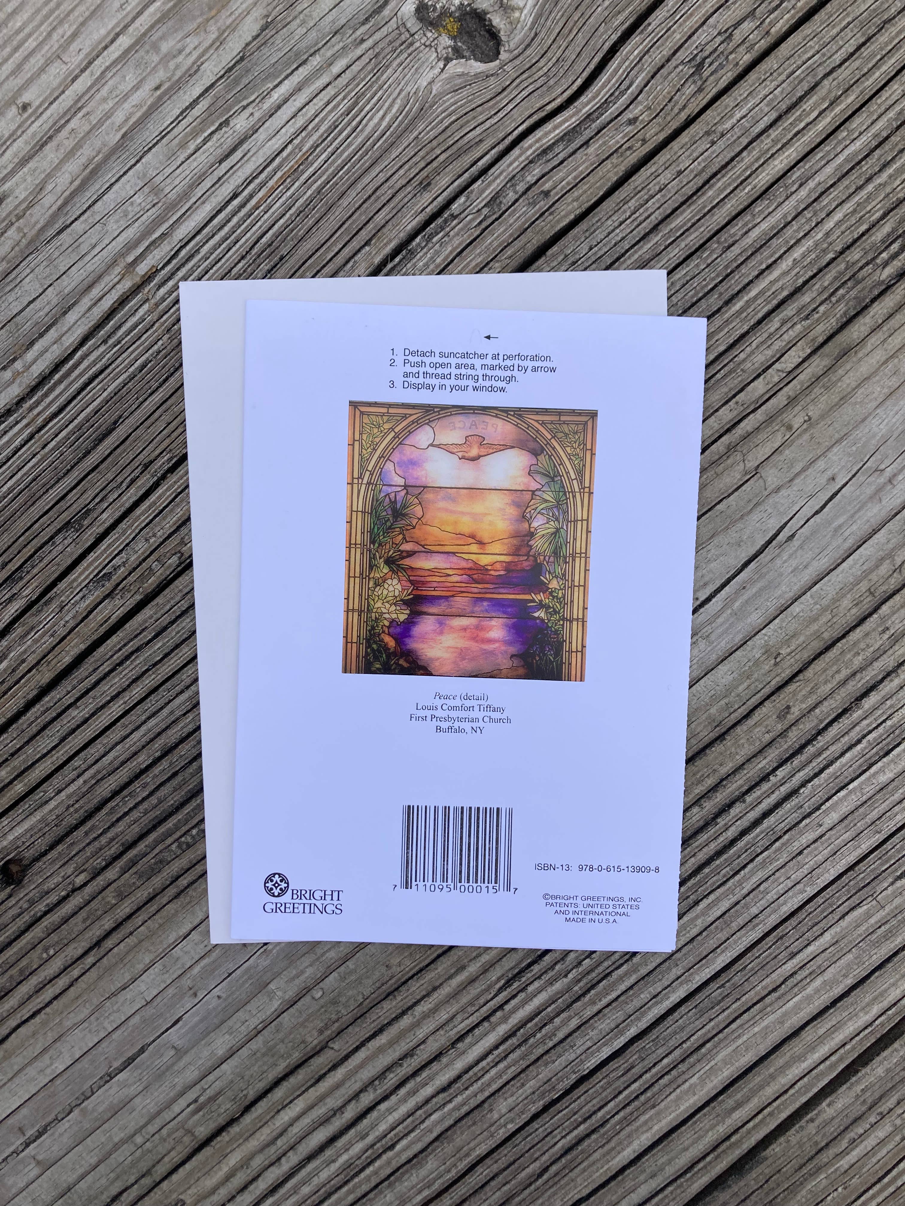 Bright Greetings - Wholesale Sympathy Card - Peace Tiffany stained glass sun-catcher greeting card | Symp1