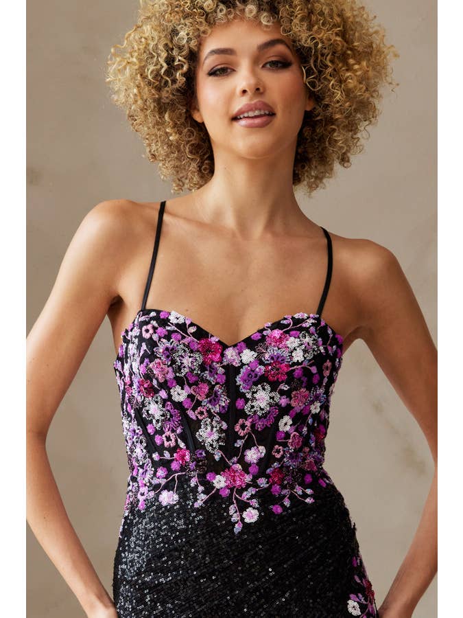 Babyfox Apparel - Wholesale Dress - Women's - Floral Embroidery Fitted Sequin Dress10