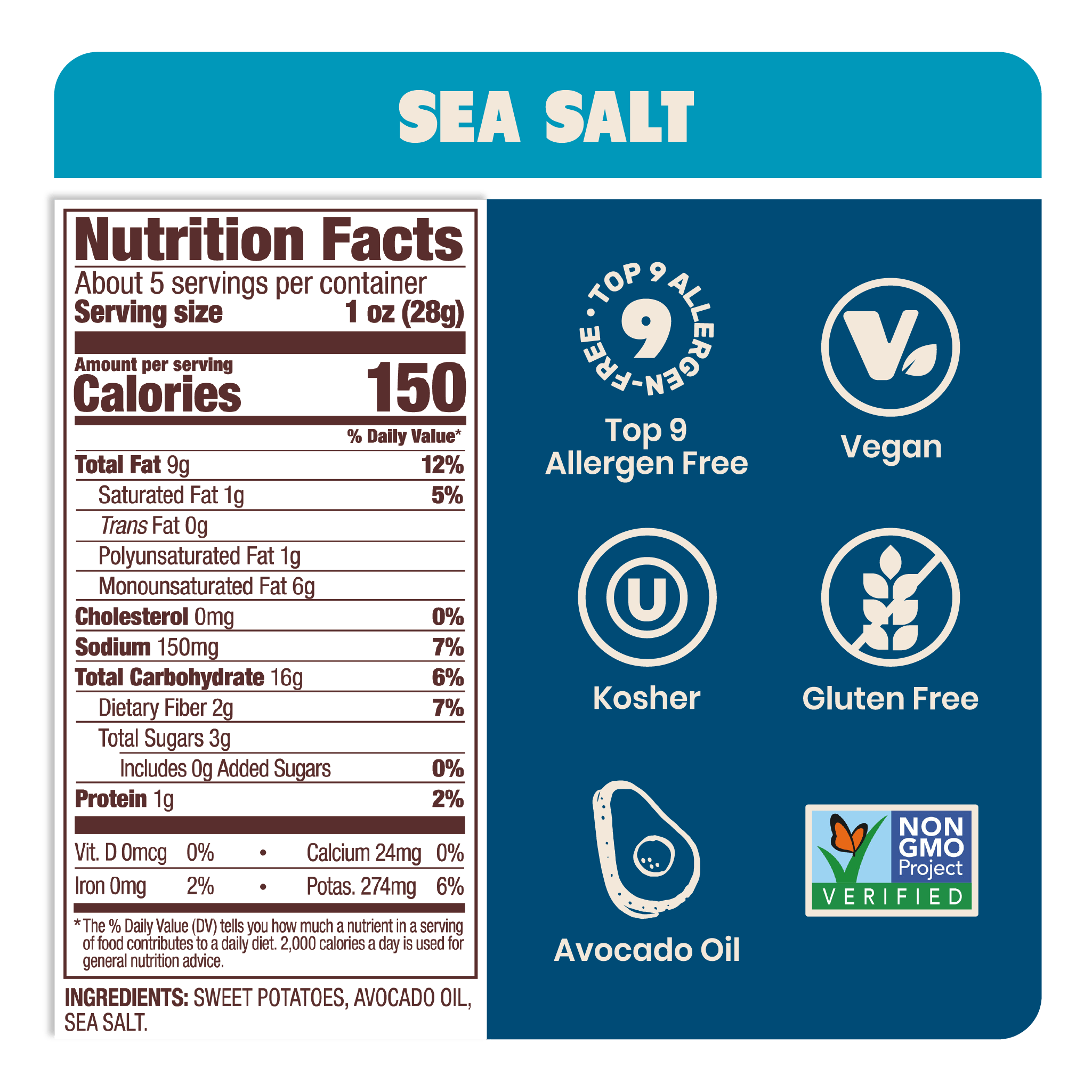 Jackson's - Wholesale Chips - Sea Salt Sweet Potato Chips in Avocado Oil 5oz (Pack of 8)1