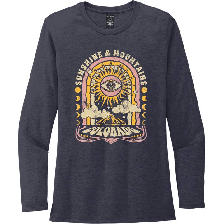 Ladies' Long Sleeve Sunshine and Mountains Tee for wholesale by Souled Out T-Shirts