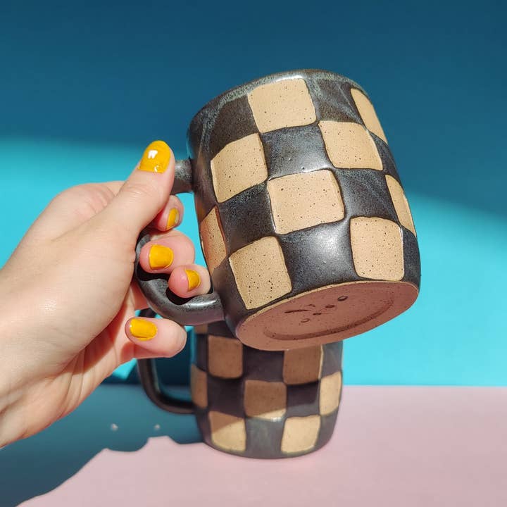 Osso Ceramics - Wholesale Coffee Mug - Checkerboard Mug in Matte Black4