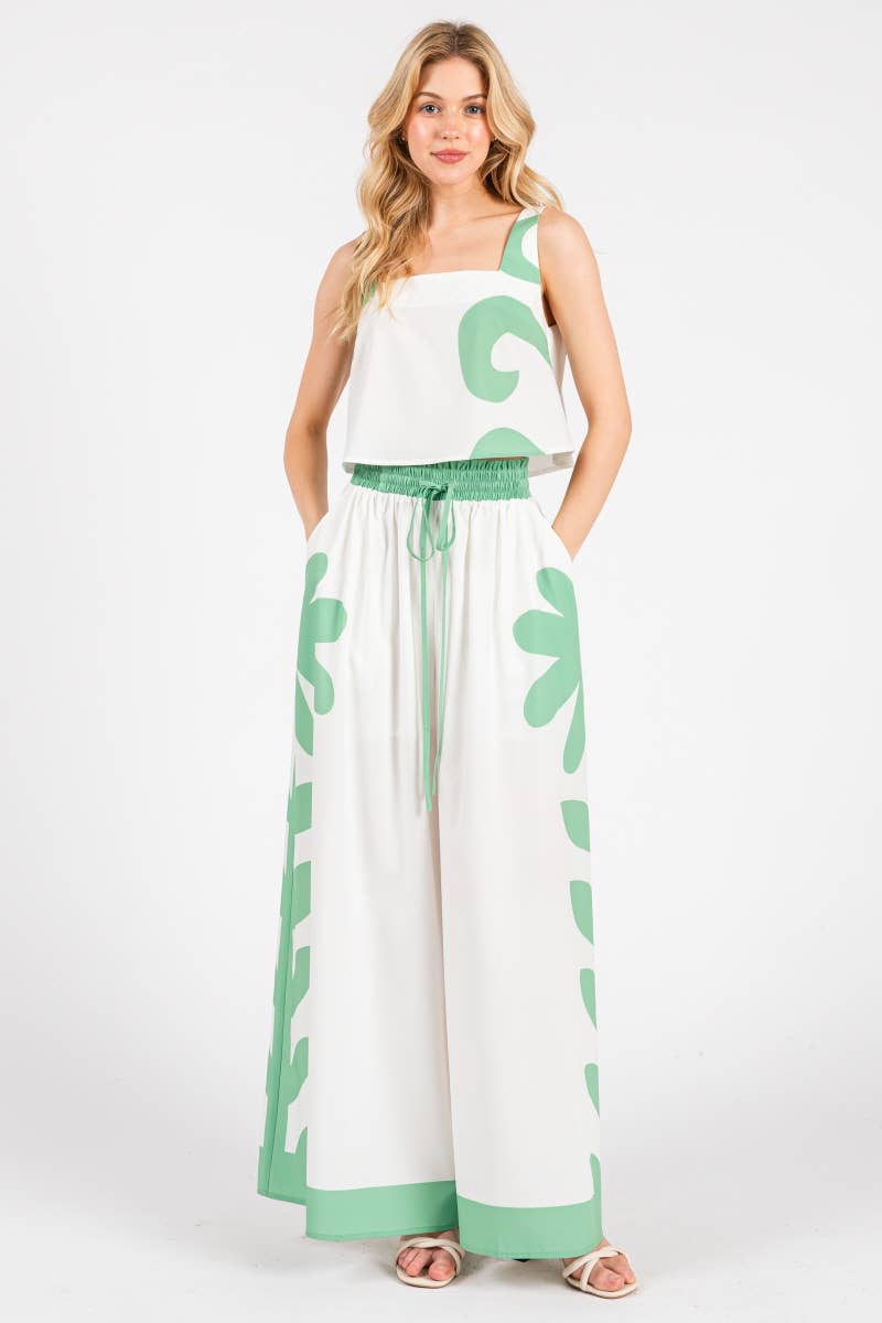 Peace Love Line - Wholesale Top & Pant Set (NOT Loungewear) - Women's - PL7472 - PRINTED WOVEN TOP AND PANT SET