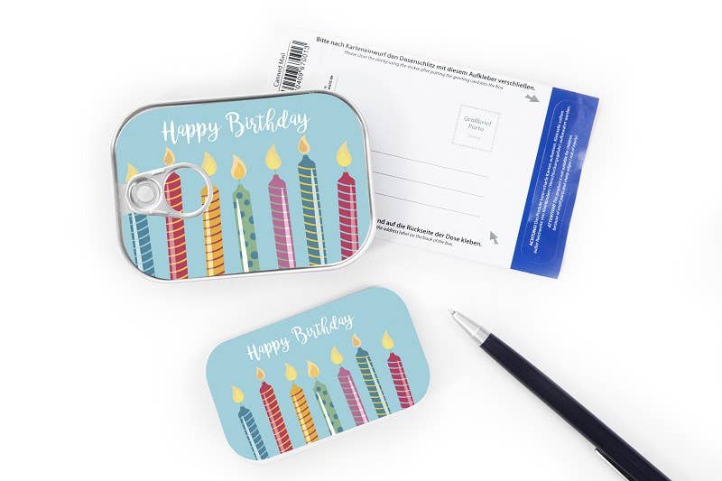Gespänsterwald - Vendita all'ingrosso Biglietti di auguri - Candeline “Happy Birthday” in scatola di latta1