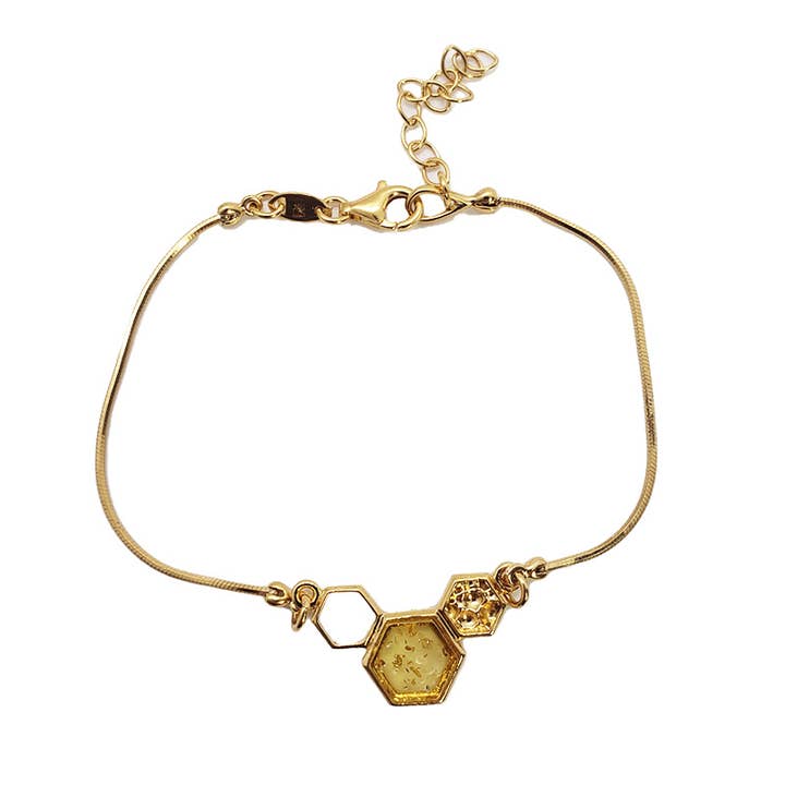 Citrien Amber vergulde zilveren honingraatarmband voor wholesale door Amberman