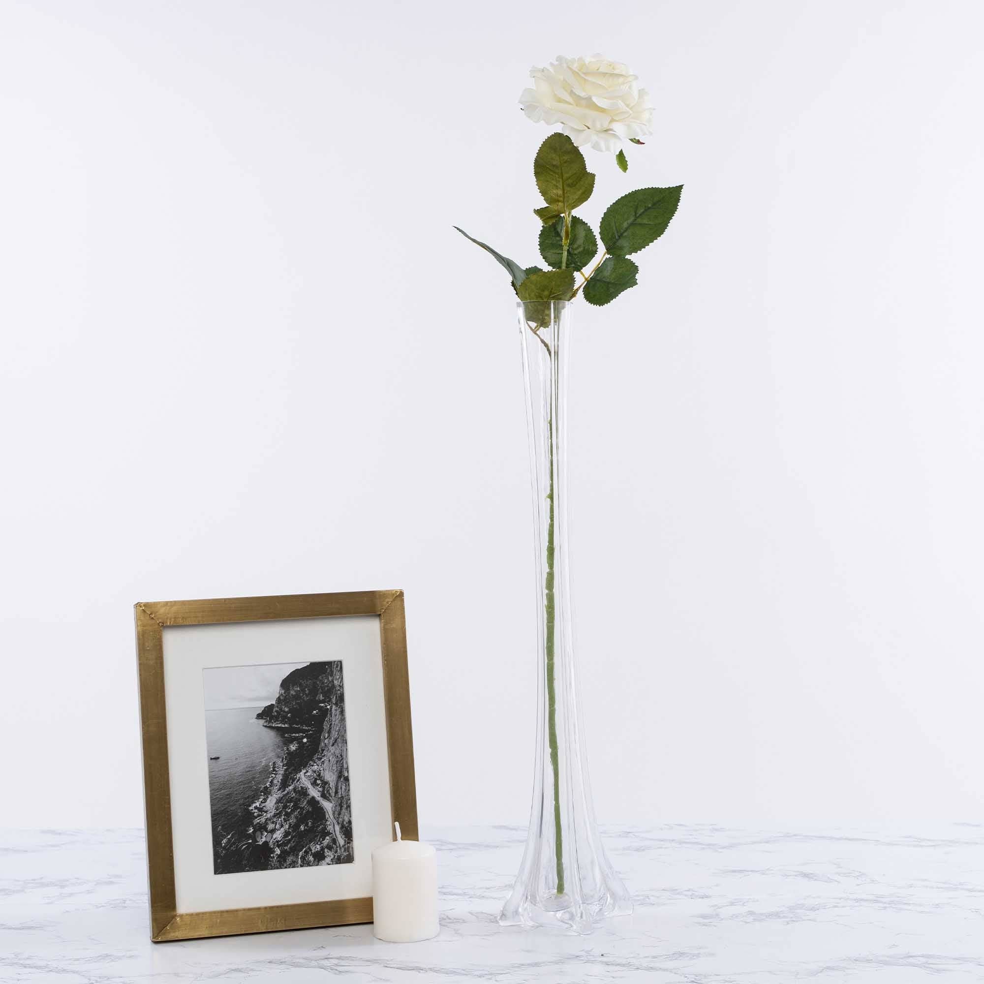 27 Inches Tall Faux Full Bloom Rose - White for wholesale on Faire8