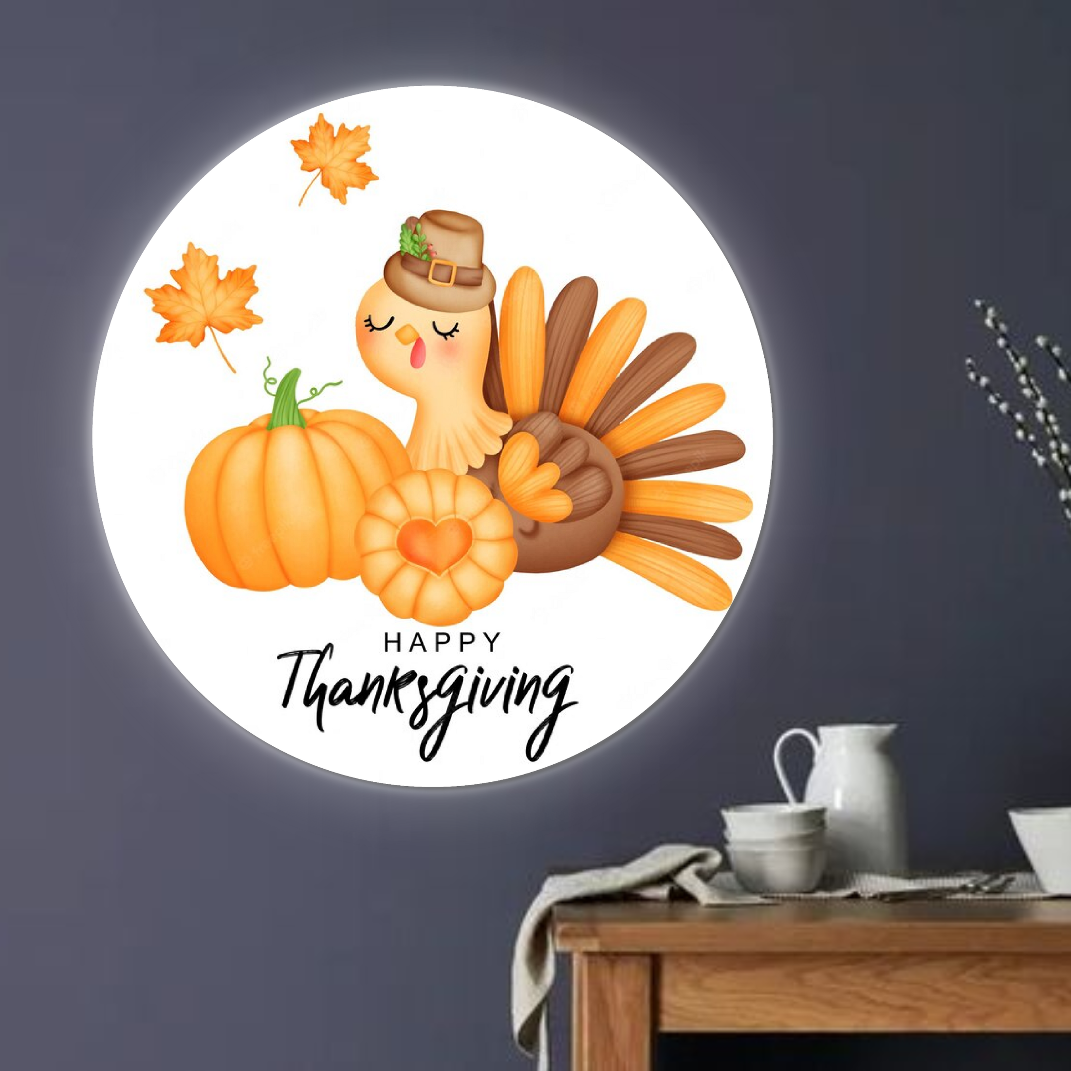 Glow Neon - Wholesale Neon Sign - Turkey & Pumpkin Printed Neon Sign, Wall Art Lights Deco2