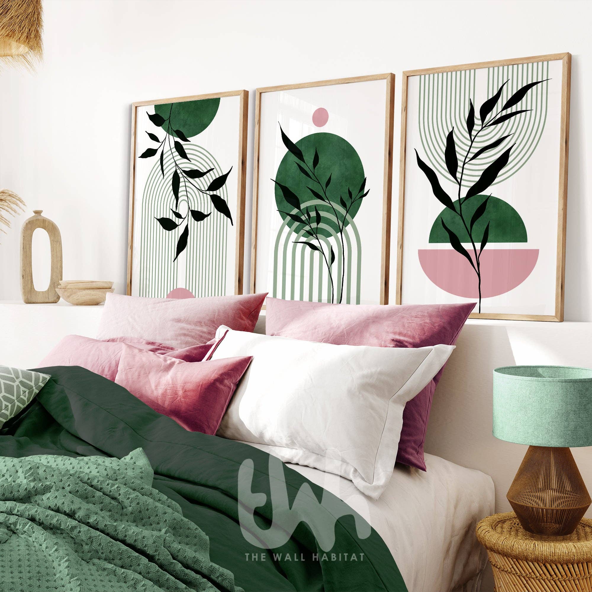 THE WALL HABITAT - Wholesale Gallery Wall Set - Set of 3 Green and Pink Wall Art Prints3