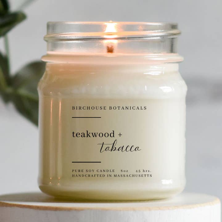 Birchouse Botanicals - Wholesale Jar/Filled Candle - Teakwood & Tobacco 8 oz. Soy Candle - Home Decor, Gifts