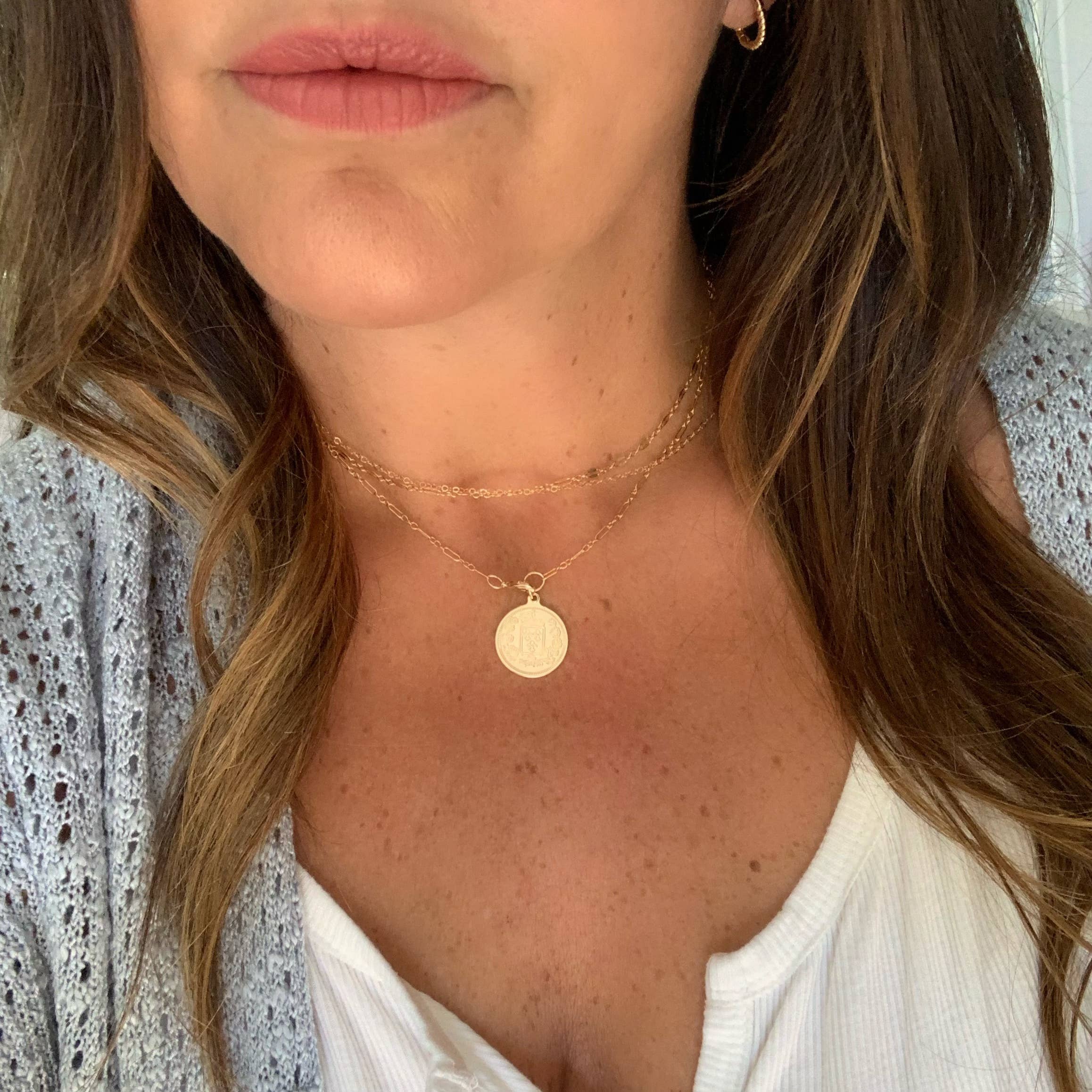 True by Kristy Jewelry - Wholesale Link & Chain Necklace - Kamryn Dapped Sequin Layering Chain Necklace Gold Filled8