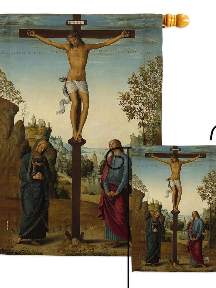Bandiera decorativa della Crocifissione con fede religiosa vergine per la vendita all'ingrosso da parte di Two Group Flag Co