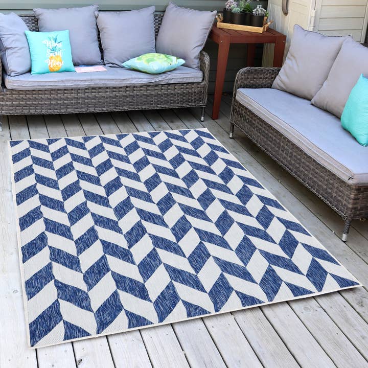 5 x 7 ft Geometric Affinity Outdoor Area Rug - Steel Blue for wholesale by Sunnydaze Decor
