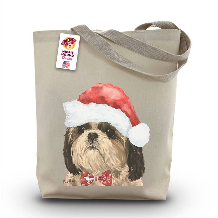 Christmas Dog Tote Bag, Shihtzu Tote Bag, Christmas Gift for wholesale by Hippie Hound Studios