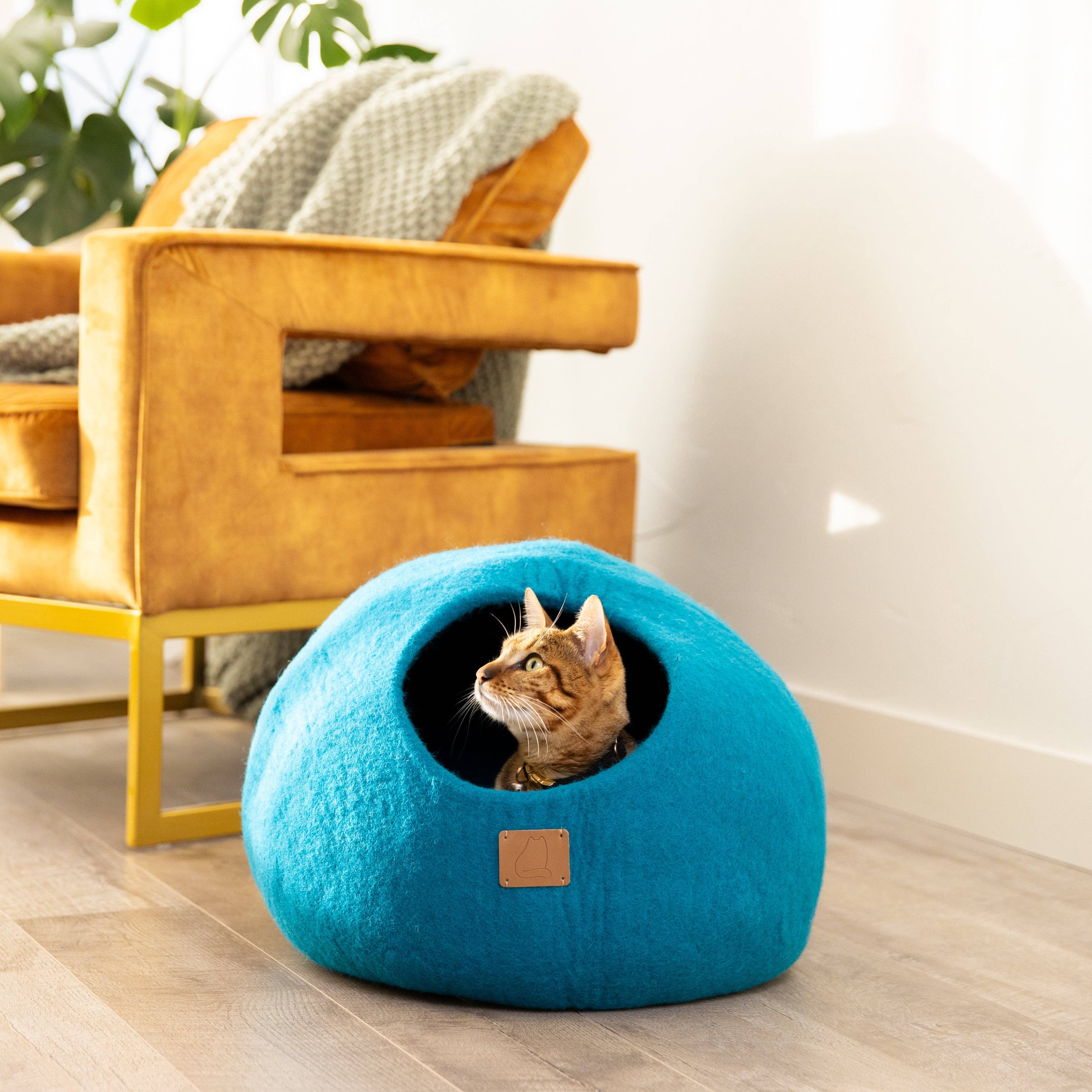 Fuzzy cove - Vente Panier – chat et chien - Lit troglodyte pour chat en laine feutrée de qualité supérieure - Bleu océan0
