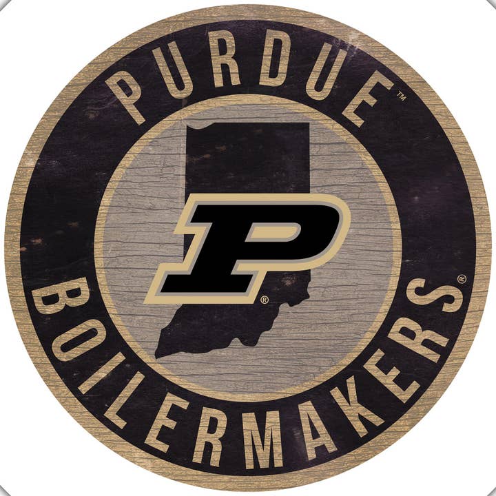 Purdue 12 in. Circle w/ State Sign for wholesale by Fan Creations