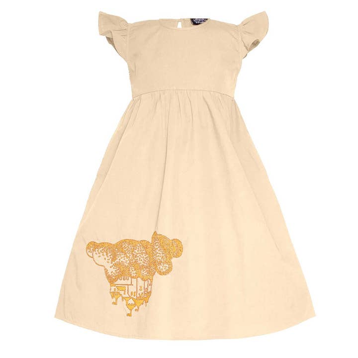 Vestido de Verão para Meninas com Bordado à Mão Castelo Dourado por atacado de Infantium Victoria