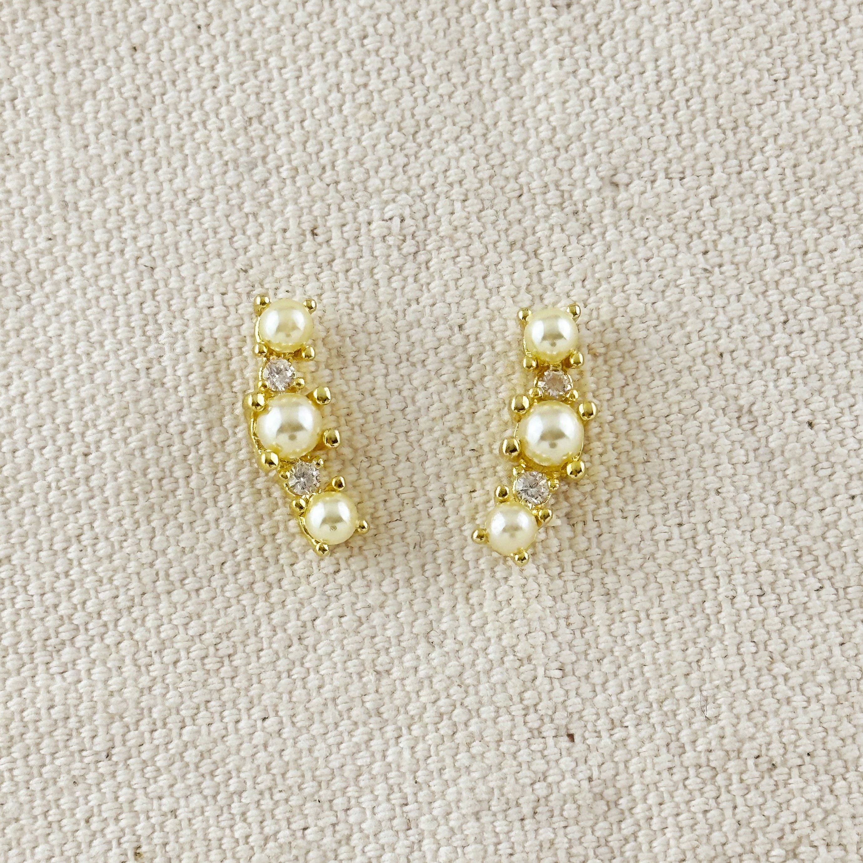 GoldFi - Vente Clous d'oreille - Boucles d'oreilles en perles et cristaux plaquées or 18 carats0