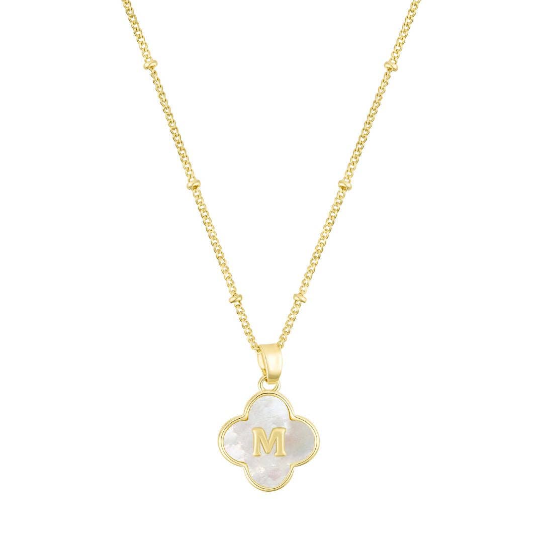 Adornia - Wholesale Pendant/Charm Necklace - 14k Gold Plated Mother-of-Pearl Initial Clover Necklace15