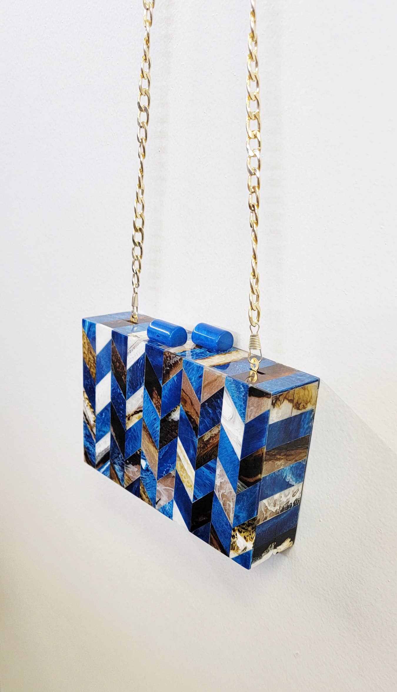 Ricki designs - Wholesale Clutch Bag - Women's - BOX BAG BLUE DIAMOND WOOD ACRYLIC INLAY2