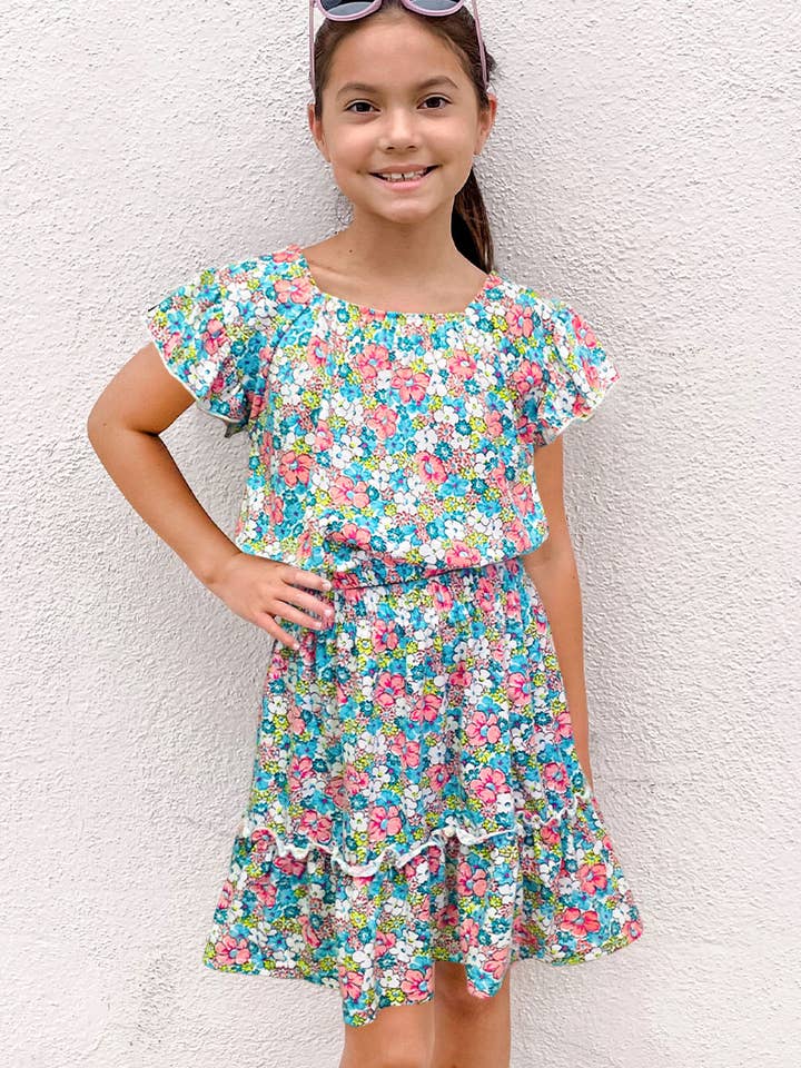 GKSS-23-3056B-UM216 Girl's 2 pc Floral Skirt Set for wholesale by Cutie Patootie Clothing