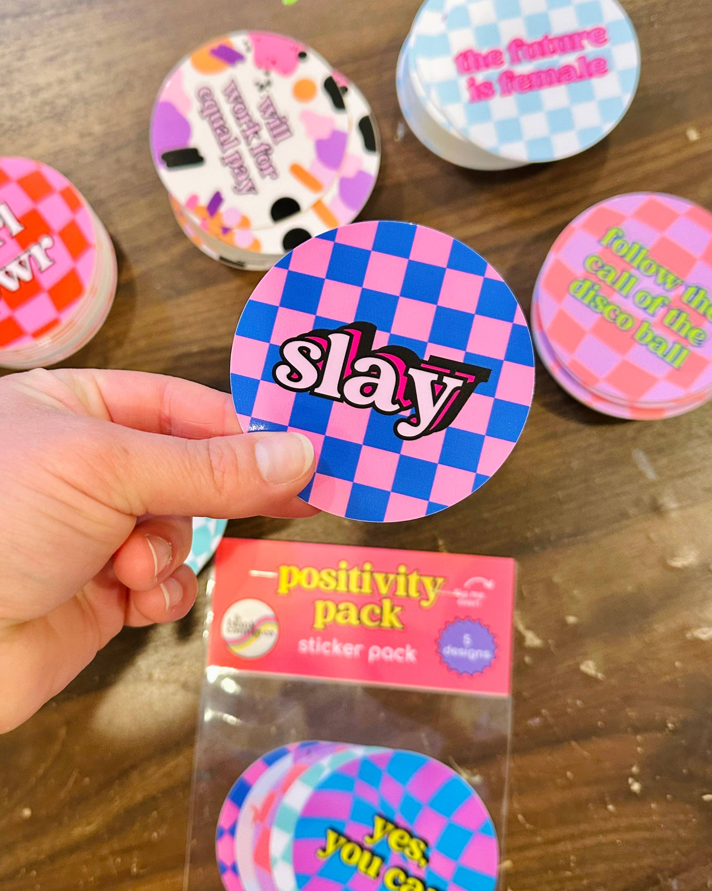 The Blank Canvas Company - Wholesale Sticker - Checkerboard Pink & Blue Slay - Vinyl Empowerment Sticker3