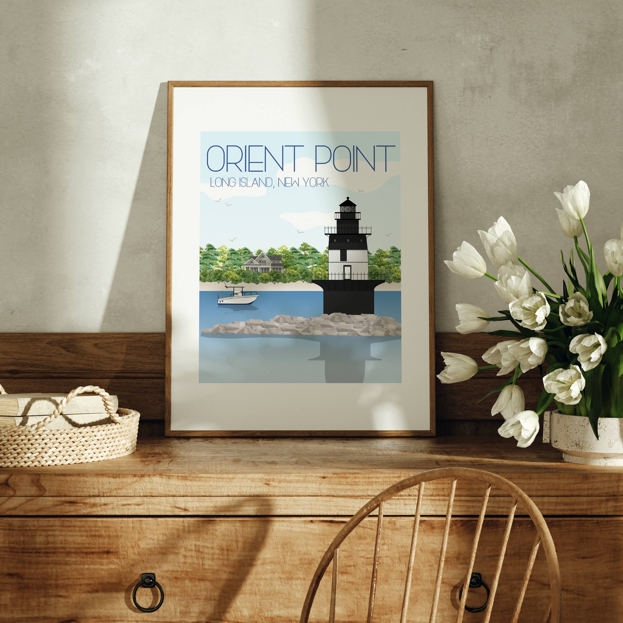 Fox Burrow Designs - Vente Affiche d'art - Impression de voyage de Long Island - Orient Point1