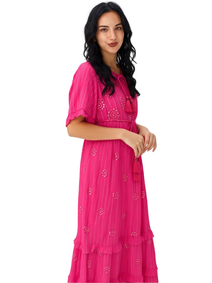 BR21031 EMBROIDERED BOHO LONG DRESS ONE SIZE for wholesale by Becky Rose