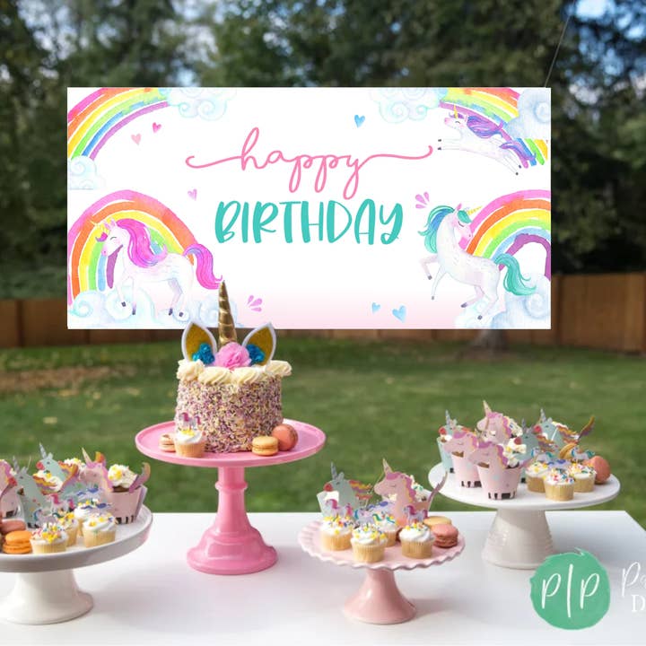 Palm to Pine Design - Wholesale Party Sign/Banner - Unicorn Birthday Banner for Girls, Printed on Vinyl2