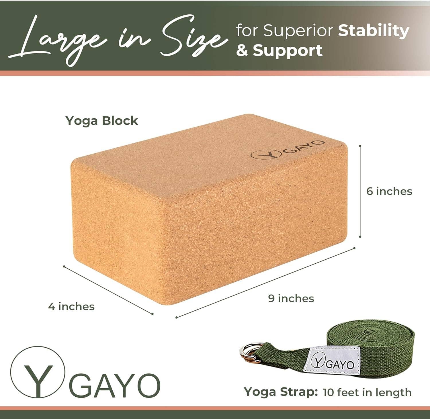 YO GAYO - Wholesale Yoga Mat - Sustainable Large Cork Yoga Blocks & Strap Set2