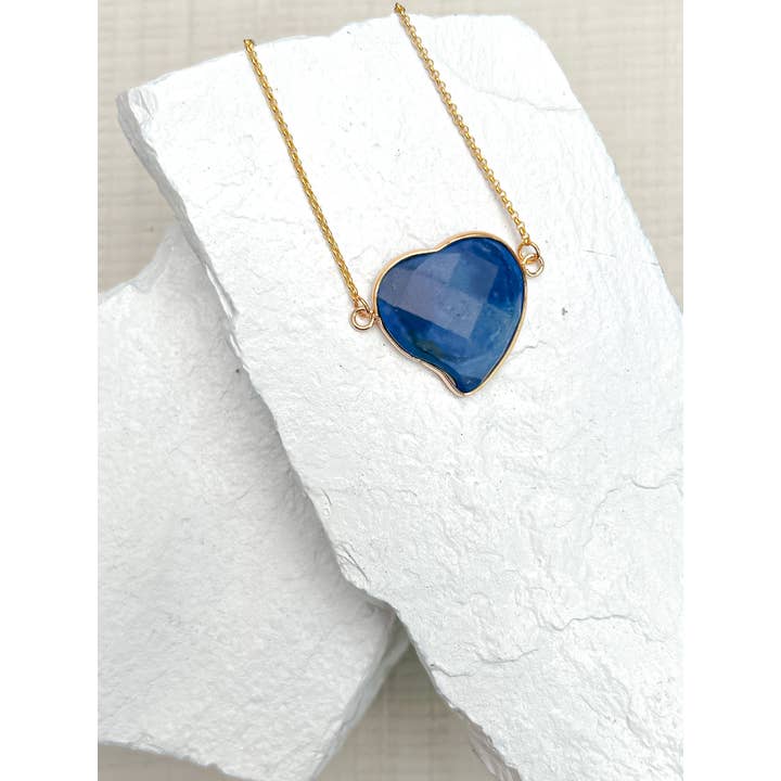 Roc Jewellery - Wholesale Pendant/Charm Necklace - Lapis Lazuli Connector Heart Gold Plated Necklace2