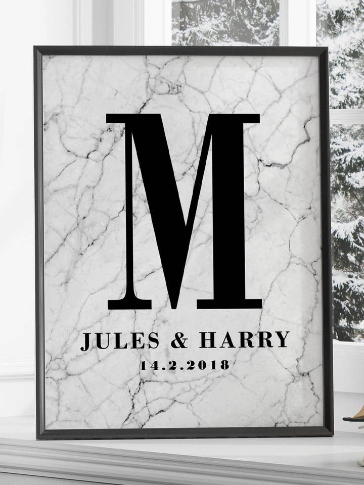 Marble Couple’s Initial Wall Art – Personalized Wedding Print | Custom Monogram Poster with Names & Date for wholesale by THE WALL HABITAT