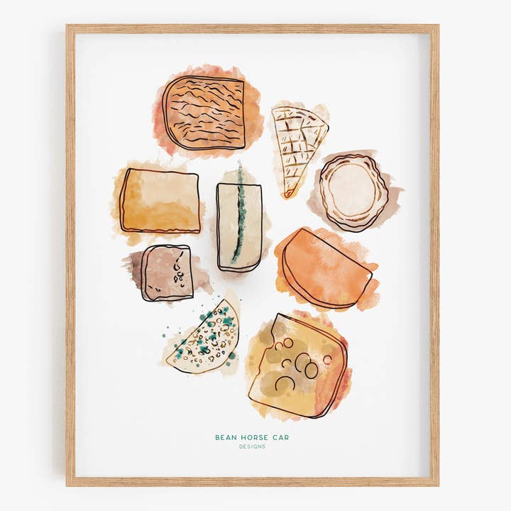 Cheeses Watercolor Art Print for wholesale by Bean Horse Car Designs