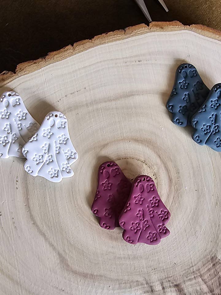 Floral Ghosties Polymer Clay Halloween Fall Earrings for wholesale by ANS Designs Co