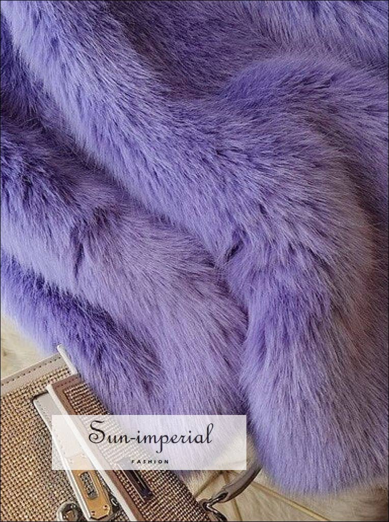 Women Purple Shaggy Faux Fox Fur Long Sleeve Jacket Coat for wholesale on Faire7
