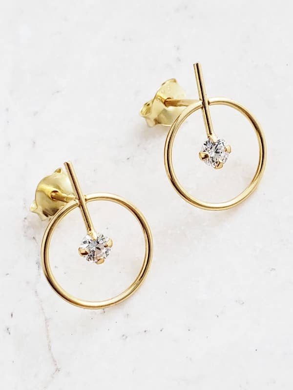 Gold Circle with Bar CZ Studs- Clear for wholesale by Sosie Designs