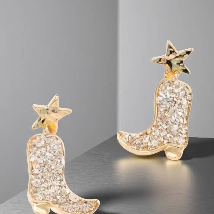 The Bling Barn - Wholesale Dangle Earrings - The Light Go Out Glitter Cowgirl Boots Fashion Earrings4