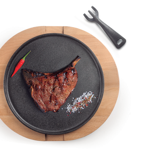 Ibili – Großhandel Gusseisenpfanne – IBILI - Gusseisenplatte mit Holzsockel 30 cm1